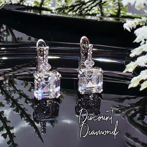 Clear White Diamond Leverback Earrings on 925 Sterling Silver